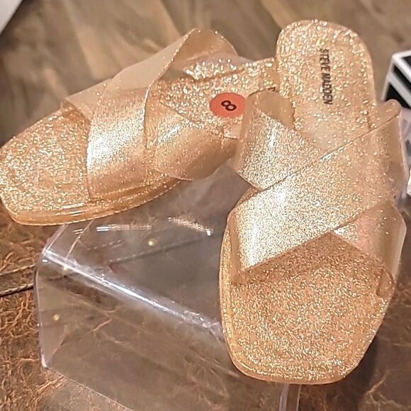 Steve Madden Horizon Cross Band Glitter Sandals- Gold - Picture 9 of 12